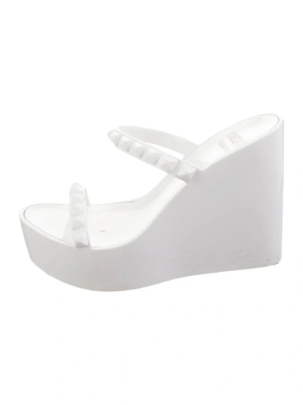 White Women’s Studded Double-Strap Wedge Slides